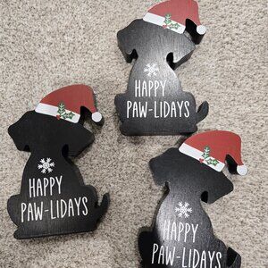 Set of three Happy Paw-lyDays wooden Dog Shelf sitter in Black NWT